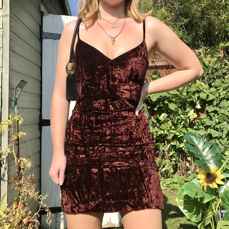 

Woman y2k Dress 2021 Fashion New Robe y2k Clothes Aesthetic Clothes Solid Color Sexy V Neck Silm Summer Mini Spaghetti Dresses