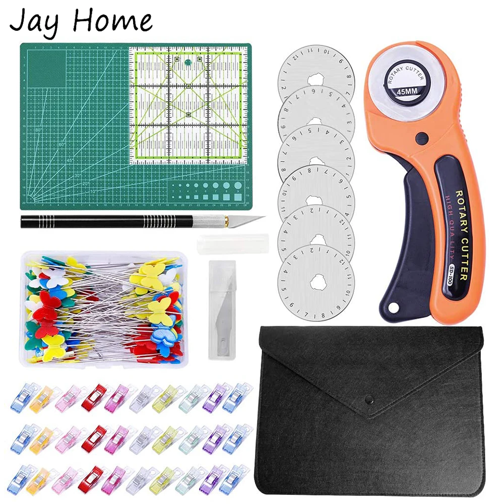 125Pcs 45mm Rotary Cutter Kit with Cutting Mat Patchwork Ruler Carving Knife Sewing Clips Storage Bag for Fabric Sewing Quilting