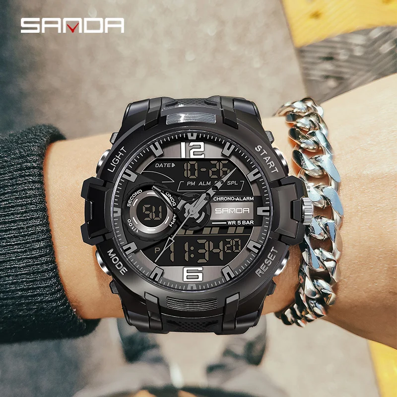 SANDA brand senior men's quartz electronic watch student men's watch youth casual waterproof luminous sports men orologio uomo