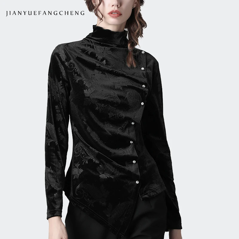 Женская теплая велюровая блузка зимние Джемперы Топы c цветочным принтом в