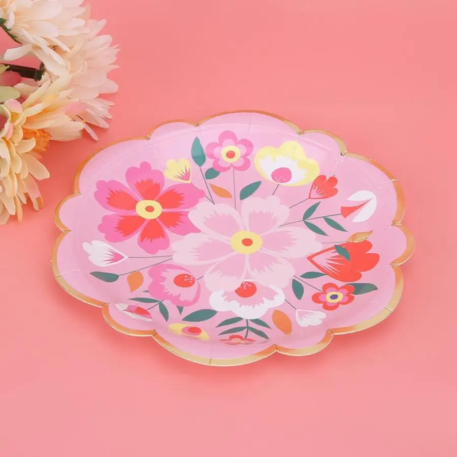 Одноразовые тарелки с цветочным узором домашние одноразовые бумажные блюда для