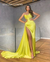 2022 yellow strapless evening dresses for black girls pleats sexy birthday party gowns high slit prom dress robes de soir%c3%a9e