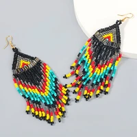 bohemian style color beads string super long tassel earrings for women ear hook ethical beach sweet vacation fashion jewelry
