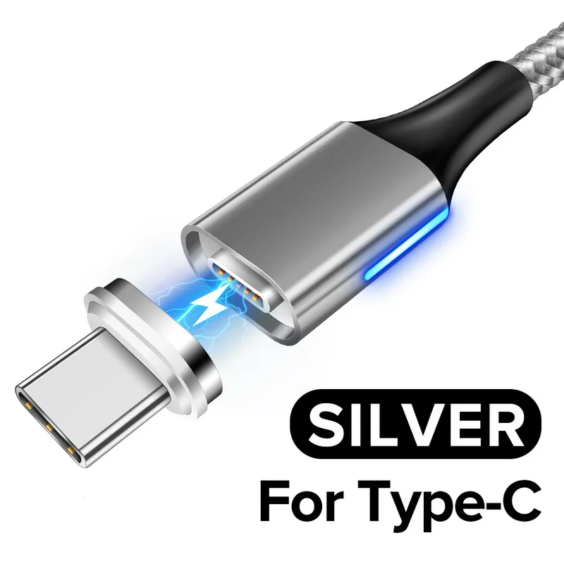 For Type C Silver Магнитный кабель GETIHU 2 м для быстрой зарядки 3,0 Micro USB для iPhone XS samsung Xiaomi Redmi Note 5 Pro type C зарядное устройство для зарядки телефона - Цвет: For Type C Silver