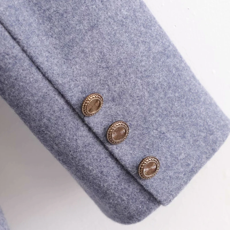 

Nice Vintage Woman Loose Haze blue Long Woolen Coat Autumn-Winter Fashion Ladies Thick V Neck Jacket Female Elegant Soft Outwear