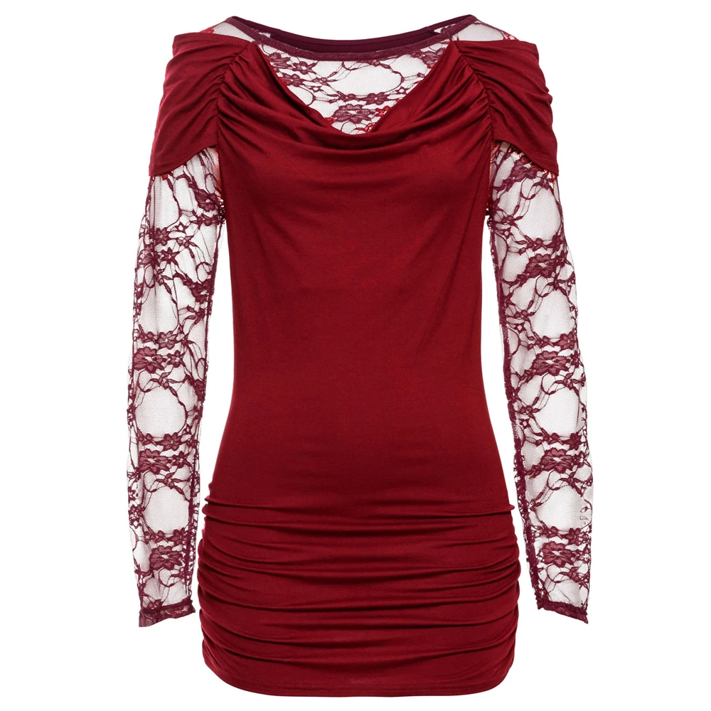 Женская кружевная блузка в стиле пэчворк однотонная Повседневная облегающая с