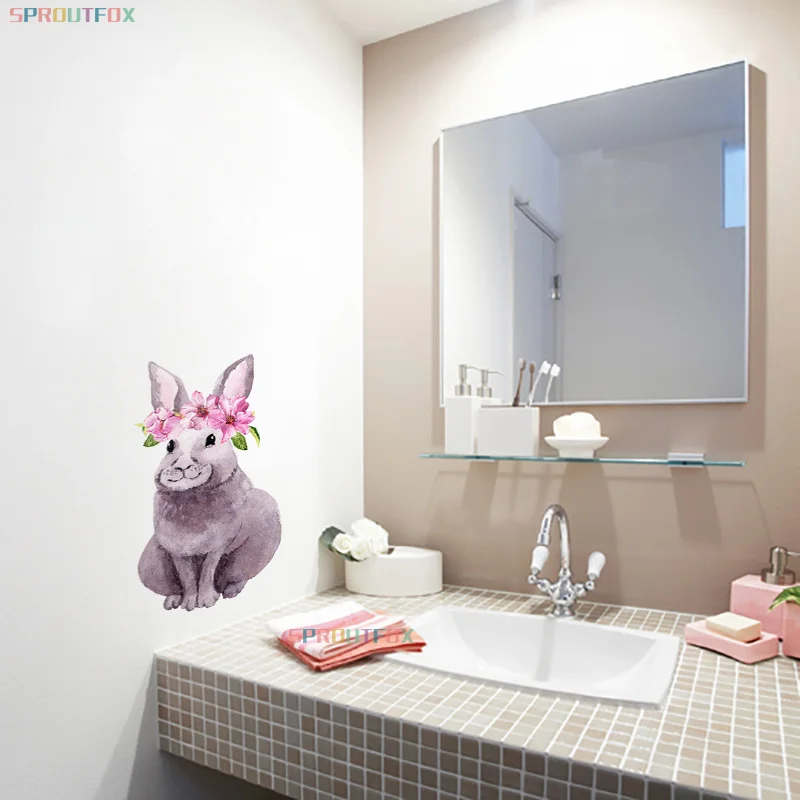 Акварельный венок цветок кролик наклейки на стену гостиная спальня украшение