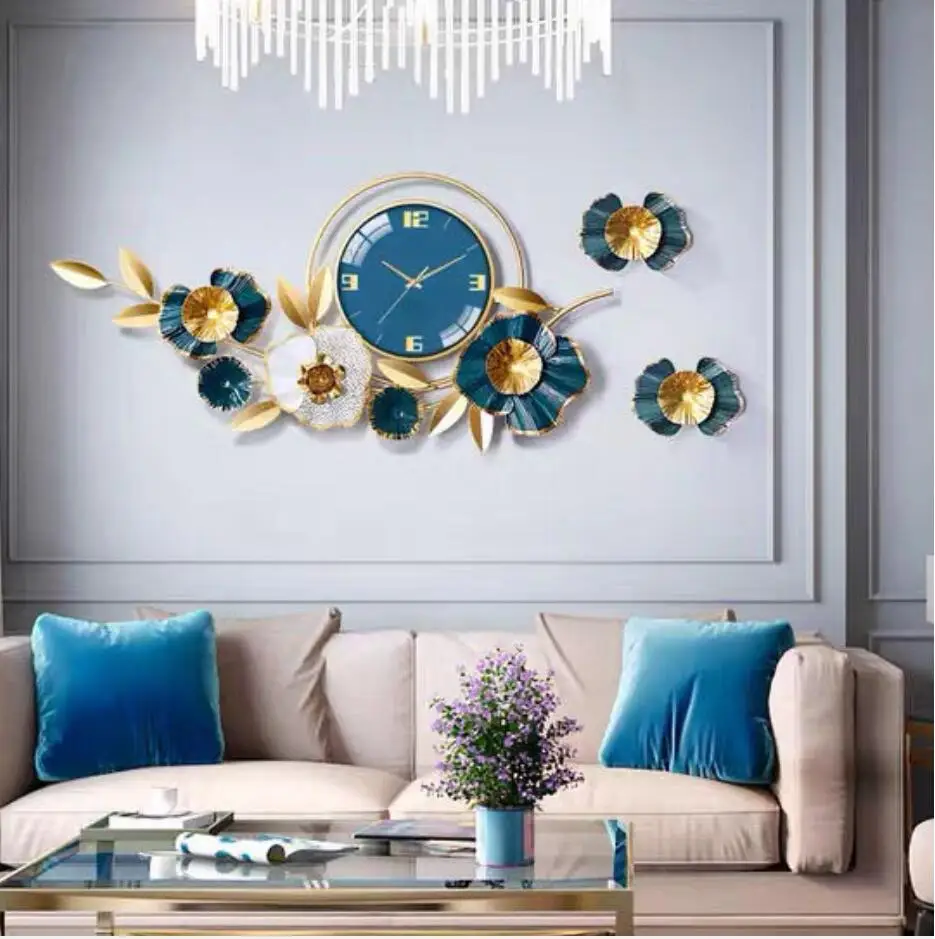 

Chinese Wrought Iron Ginkgo Leaf Wall Clock lobby Hotel Bar Mute Clock Wall Mural Crafts Home Livingroom Wall Sticker Decoration