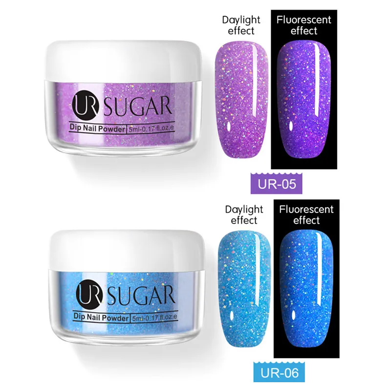 2pcs set3 Ur Sugar 5 мл флуоресцентный блеск Dip порошок для ногтей голографический градиентный французский пигмент погружающийся порошок для ногтей украшение для ногтей - Цвет: 2pcs set3