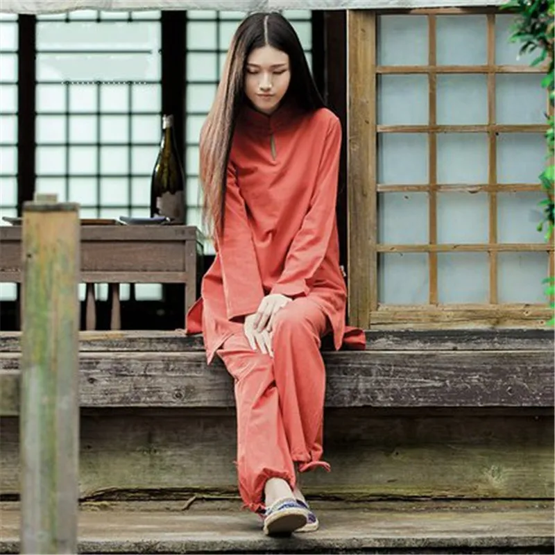 Женский комплект для йоги льняная одежда на осень и зиму рубашка с длинным