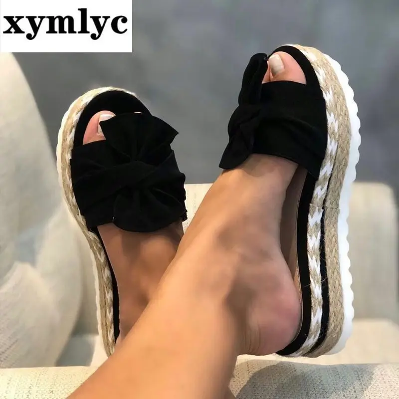 Сандалии женские с бантом Повседневные Удобные босоножки на платформе без
