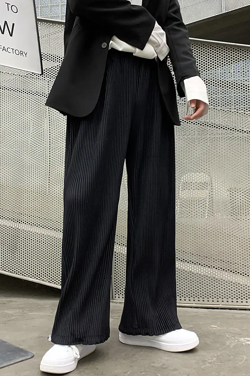 

IEFB Men's Causal Pants Loose Fashion Straight Trousers 2021 Spring Summer New Elastic Waist Wide Leg Pleated Pants 9Y6272