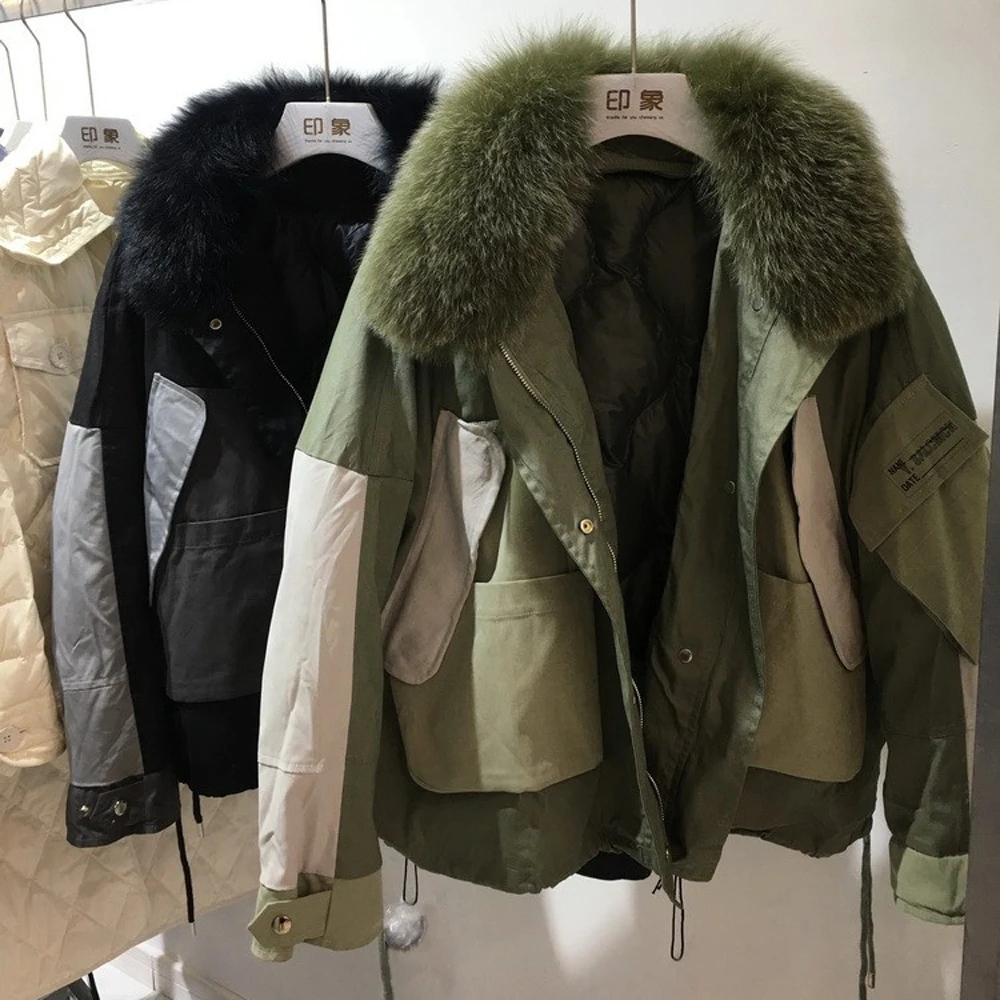 Куртка-бомбер женская зимняя оверсайз из 90% натурального Лисьего меха | Женская