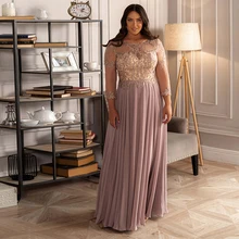 Mais tamanho roxo formal vestido de baile com mangas compridas corset chiffon vestido de festa de noite para a mulher até o chão uma linha vestidos (3)