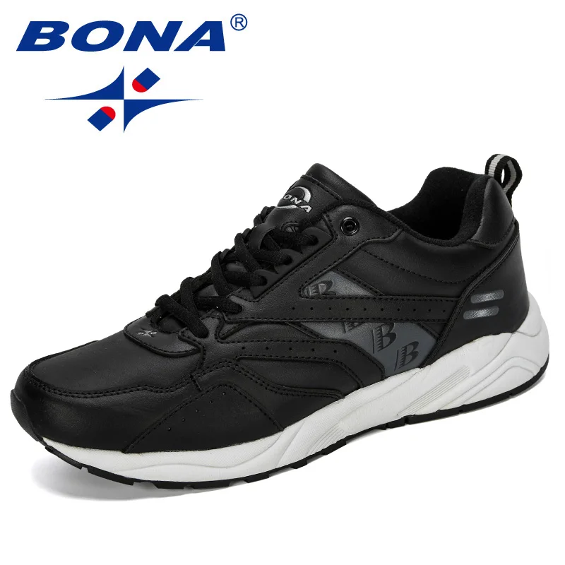 Black silver gray BONA New Designers Cow Split Running Shoes Men Outdoor Sneakers Shoes High Quality Breathable Shoes Jogging Tennis Shoes - Цвет: Black silver gray