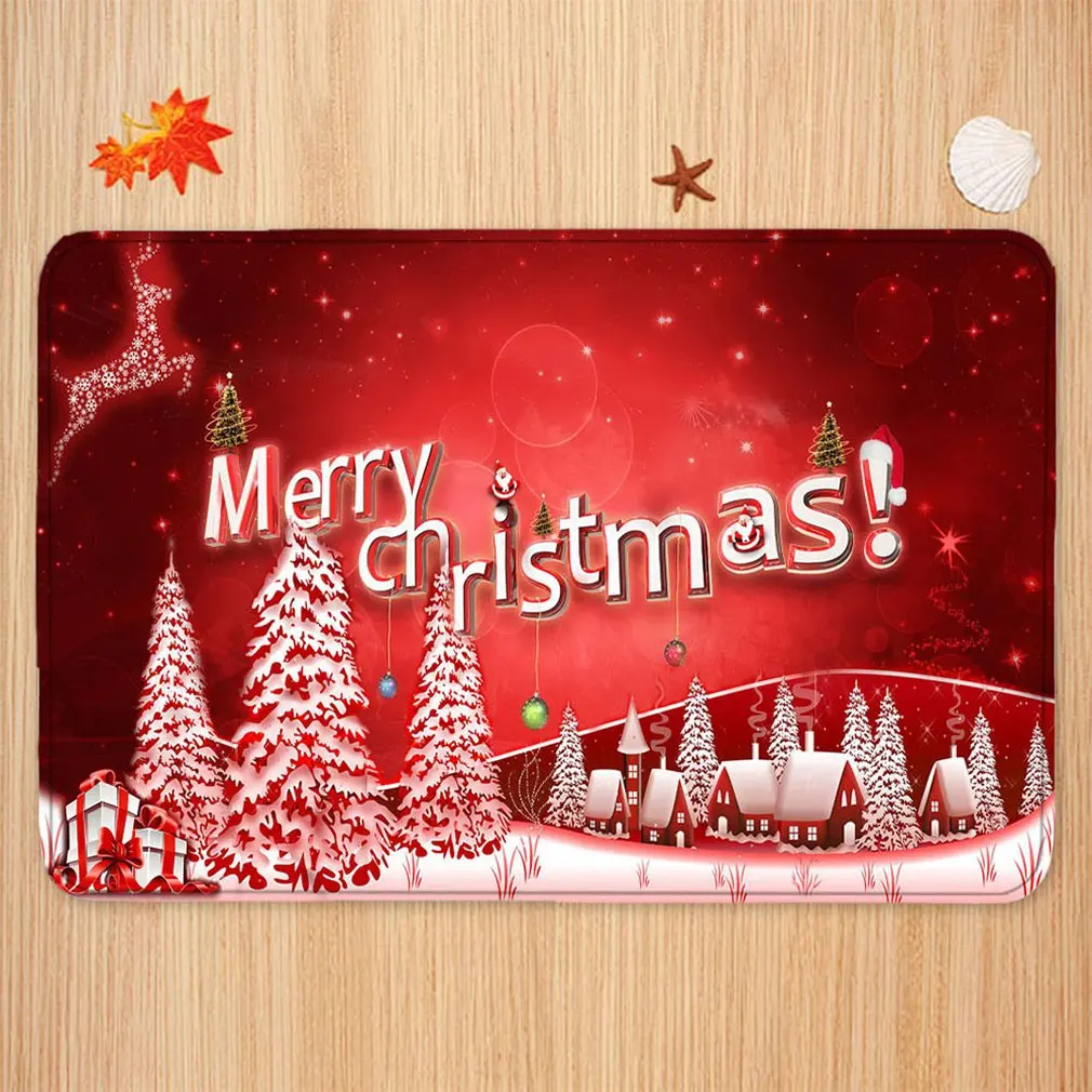 

Christmas Non Slip Entrance Door Bathroom Mat Indoor Polyester Fabric Single Sided Printing Carpet Doormat Decoration