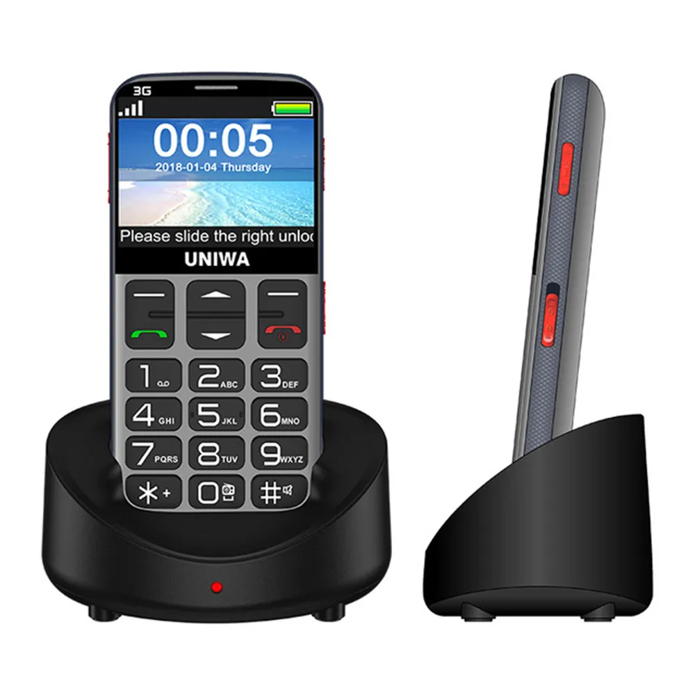 Серый UNIWA V808G Mobile Phone Russian Keyboard 3G WCDMA Phone Strong Torch Senior Cellphone Elderly Big SOS Push-Button Phone Old Man - Цвет: Серый