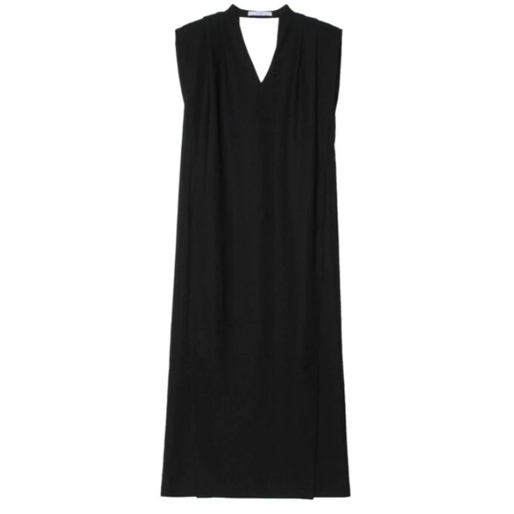 

Japanese Style Korean Fashion Loose Casual Simplicity Solid Color V-neck Sleeveless Split Fork Backless Sexy Women's Dress