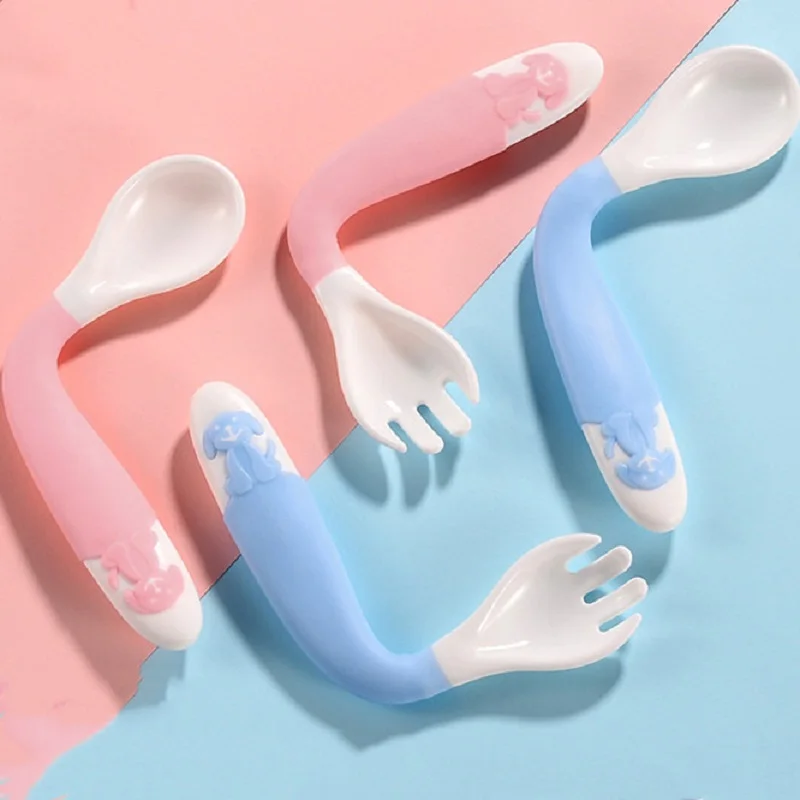 Набор силиконовых ложек и вилок для младенцев Сгибаемая ложка вилка с гладкими
