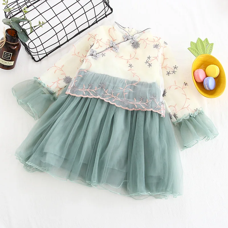 Chinese Style Girl Dress Children's Cute Cheongsam Toddler Vestidos Kids Dresses for Girls Baby Mesh Ball Gown | Детская одежда и