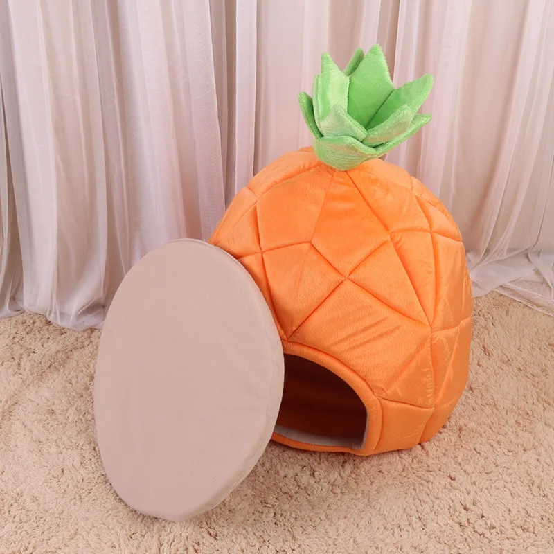 Orange Креативный питомник милое гнездо для кошки Тедди собака Фрукты Ананас хлопок кровать прекрасный мягкий теплый складной дом для собаки товары для питомца щенка - Цвет: Orange