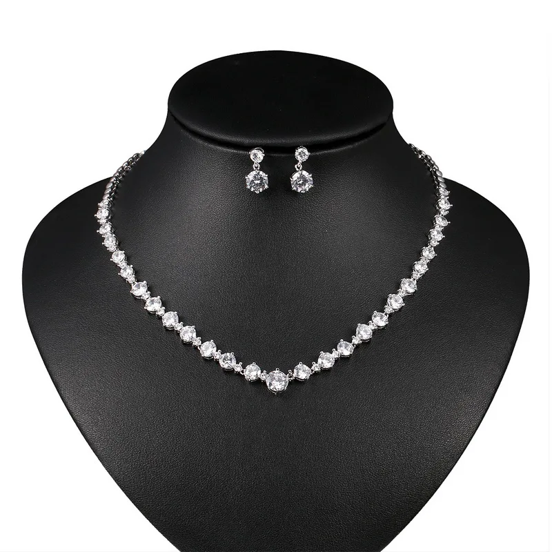 

baiduqiandu Round Cut Cubic Zirconia Wedding Necklace and Earring Jewelry Set for Bride or Bridesmaid