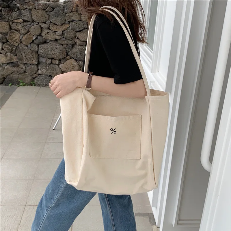 

Korean Tote Shopping Bag Women Shoulder Canvas Bag Student Cotton Cloth Eco Shopper Bag Ladies Reusable Foldable Handbag 2021