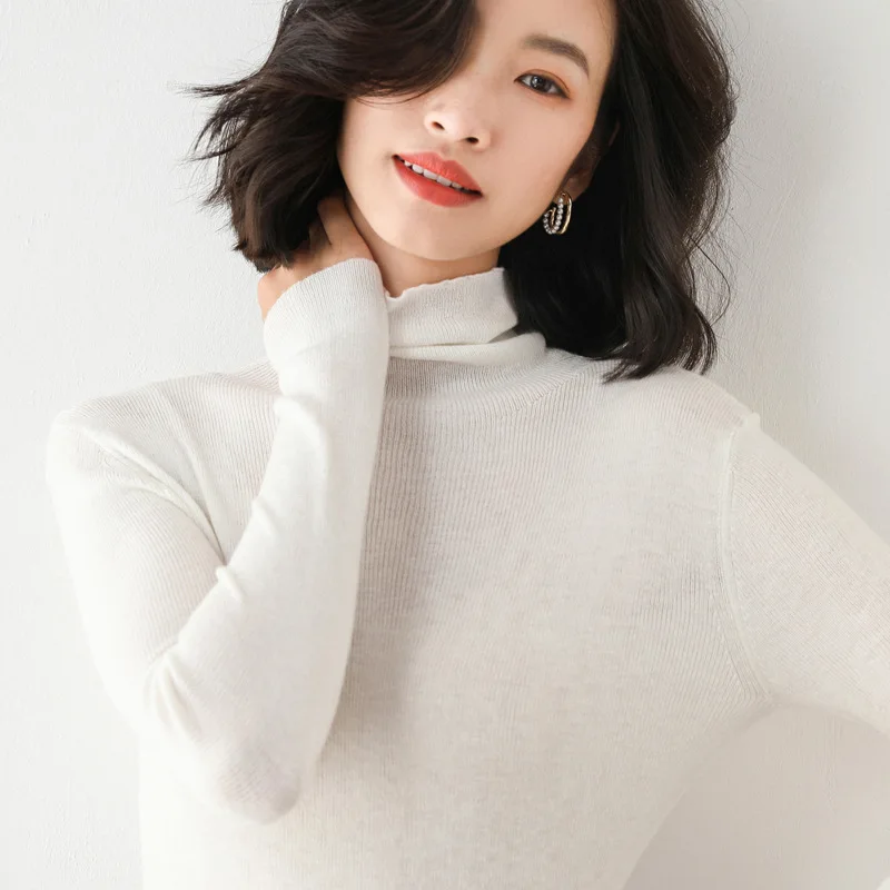 

Autumn and winter sweater women's new solid color slim fit all-match high-neck sweater ladies thin section woman sweaters