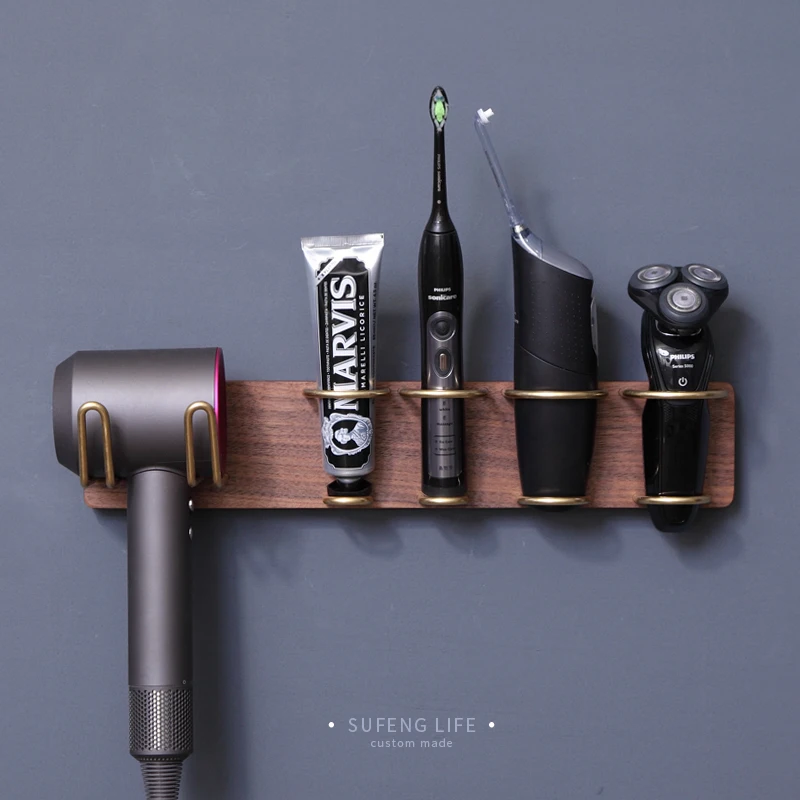 Держатель для сушилки волос деревянный настенный Многофункциональный железные