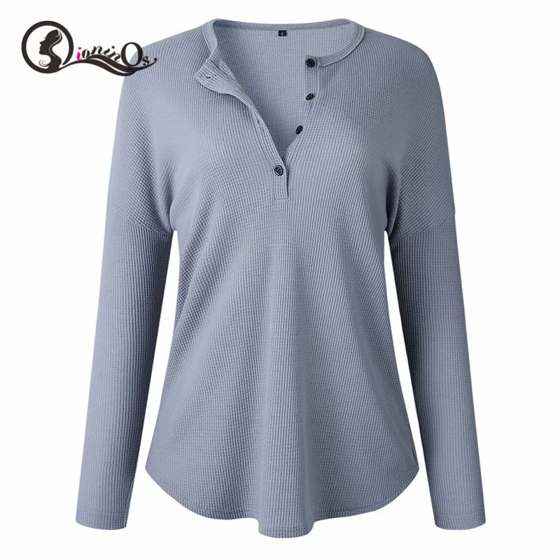 

Women Autumn Tops Knitted Stylish Elegant Slim T-Shirt All-match Solid Color Long Sleeve V-collar Loose Tops