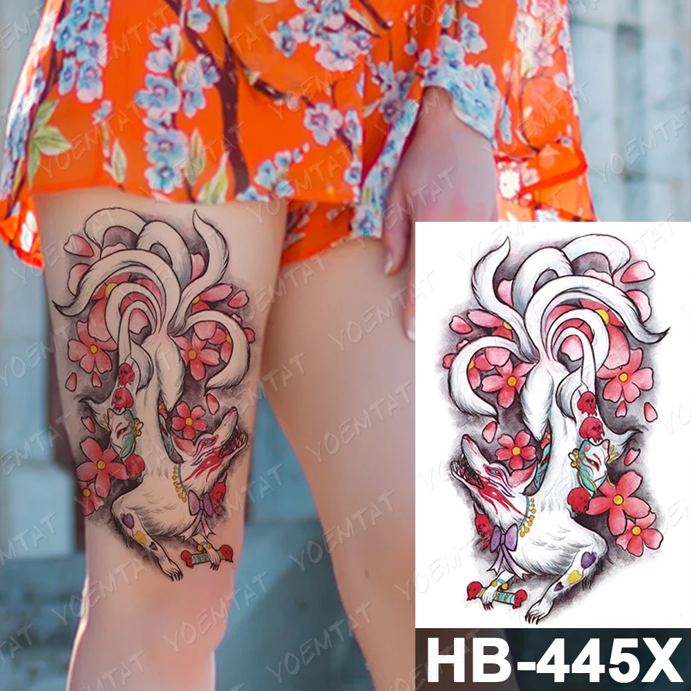 Waterproof Temporary Tattoo Sticker Japanese Pink Anime Cat Flash Tattoos Fox mask Body Art Arm Fake Tatoo Women Men images - 6