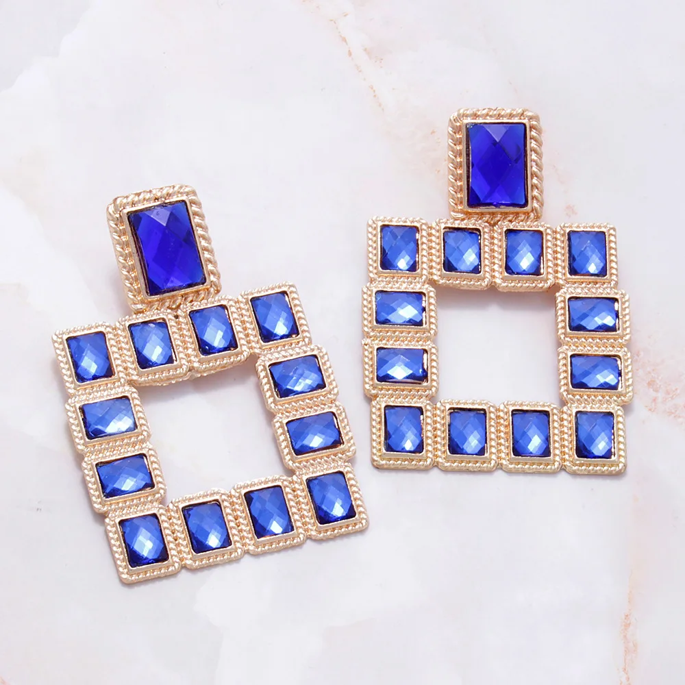 Blue LEADERBEADS, трендовые Разноцветные квадратные серьги-гвоздики с кристаллами, винтажные геометрические серьги-люстры из сплава, женские серьги ZA, массивные ювелирные изделия - Окраска металла: Blue