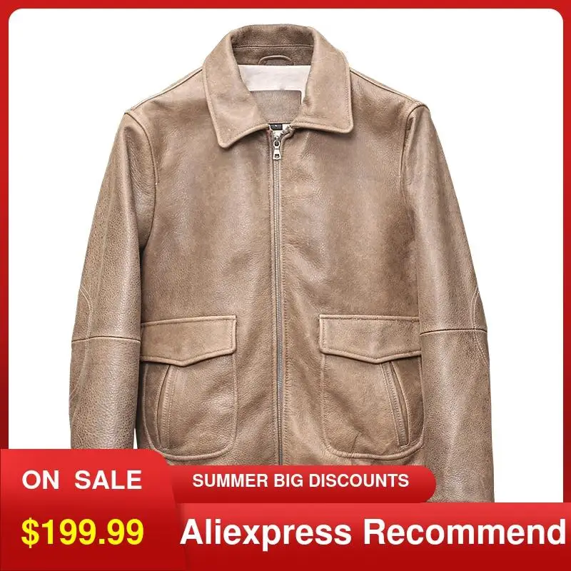 Мужская кожаная куртка-пилот A2 в стиле ретро коричневая Осенняя авиационная