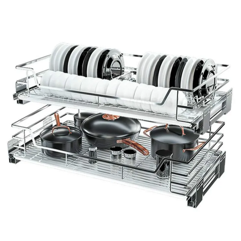 Выдвижная корзина кухонный шкаф ящик для хранения приправ двойная мисок из