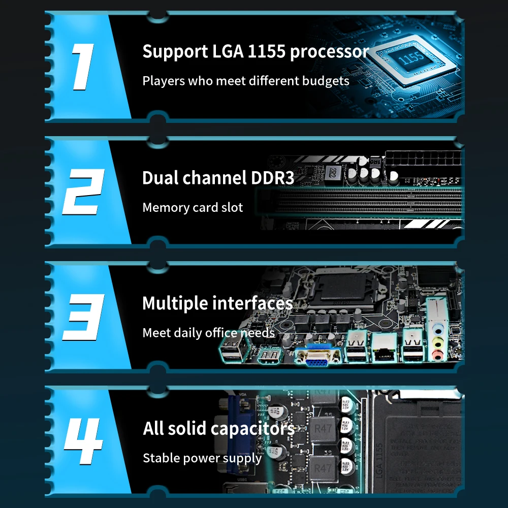 Материнская плата MUCAI H61 LGA 1155 комплект с процессором Intel Core i7 3770 и DDR3 8 Гб (2*4 Гб) 1600