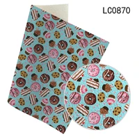 litchi faux leather fabric sheet donut cake pattern printed for sewing bag clothing sofa car diy material 30x136cm