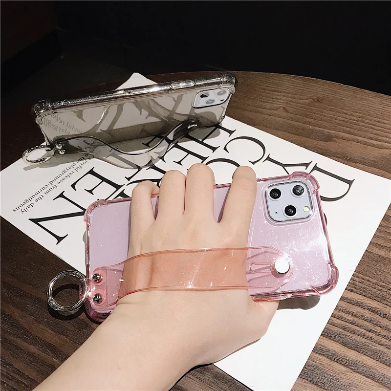 Блестящий чехол с порошковым держателем для телефона iPhone 12 11Pro XS XR X Max прозрачный