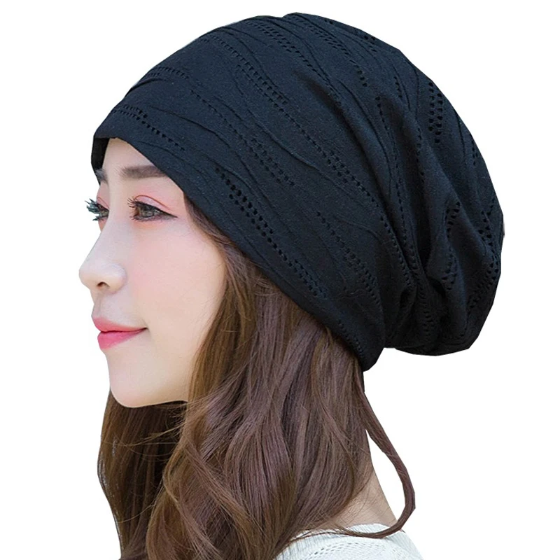 

SofBeauForY Fashion Hat Double Layers Knitting Hollow Wave Lines Hats Modal And Cotton Casual For Female In Four Season 4 Colors