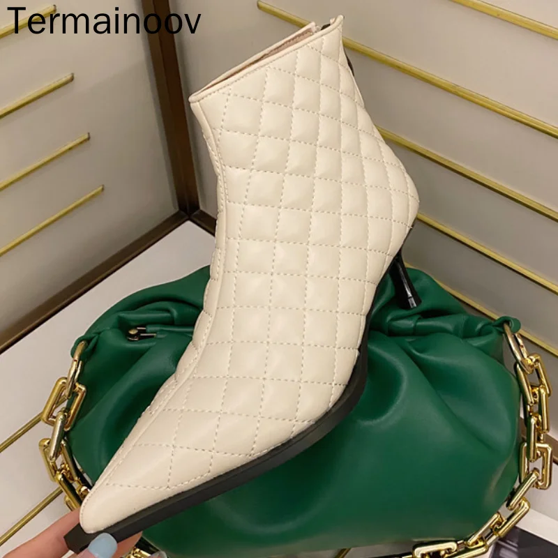 

Termainoov Women Boots Heeled Pointed Toe Winter New Fashion Boots Zipper Short Boots Stiletto Pointed High Heel Boots