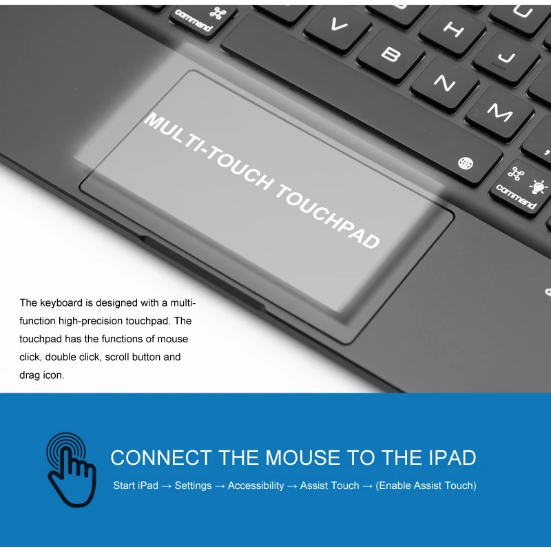Witsp@ d мышь сенсорная bluetooth клавиатура для iPad 9,7 дюймов с корпусом из алюминиевого сплава, 7 цветов с подсветкой, интеллектуальное включение/выключение
