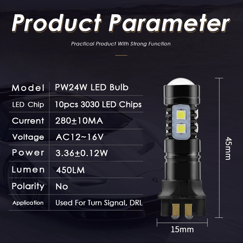 Светодиодный проектор R8 2 шт. 3030 чипов Canbus PW24W PWY24W дневные ходовые огни DRL белый CANBUS