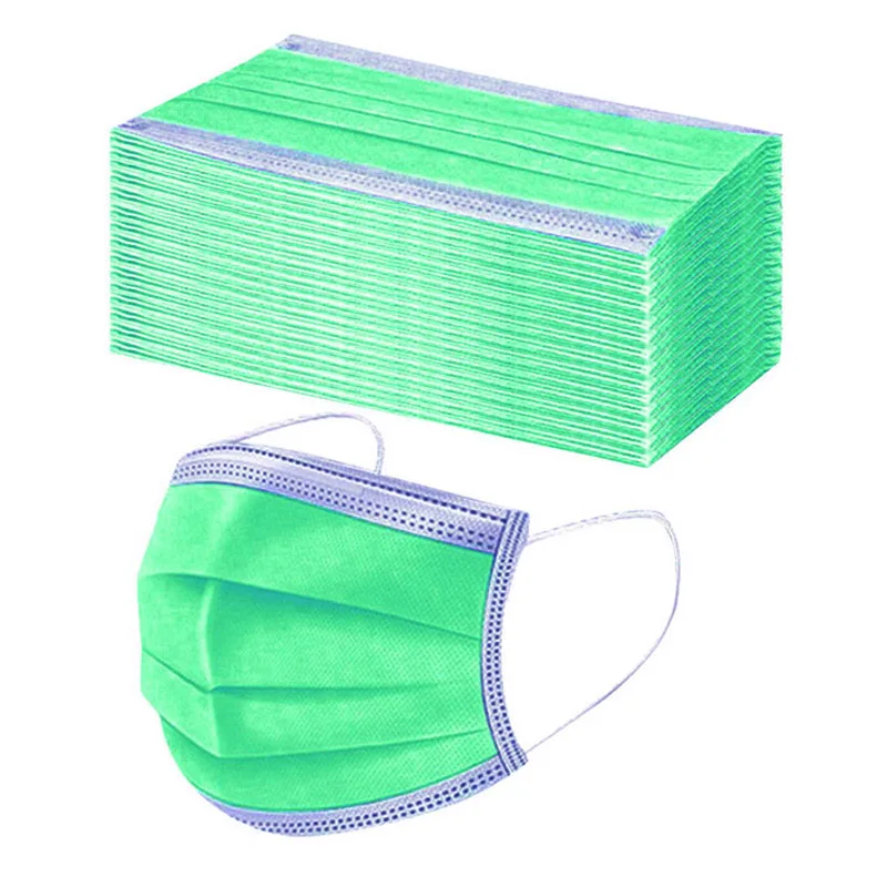 

100/50/10pcs Disposable Masks Mouth Face Mask Anti Dust Pollution 3 Ply Non-woven Ear-loop Mask Mouth Cover Green Masks Adults