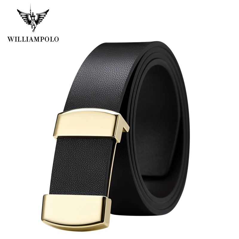 WILLIAMPOLO Men's Belt Genuine Leather Fashion Gold Automatic Bucklet Belts For Business Men Cowskin Bets PL20027-29P