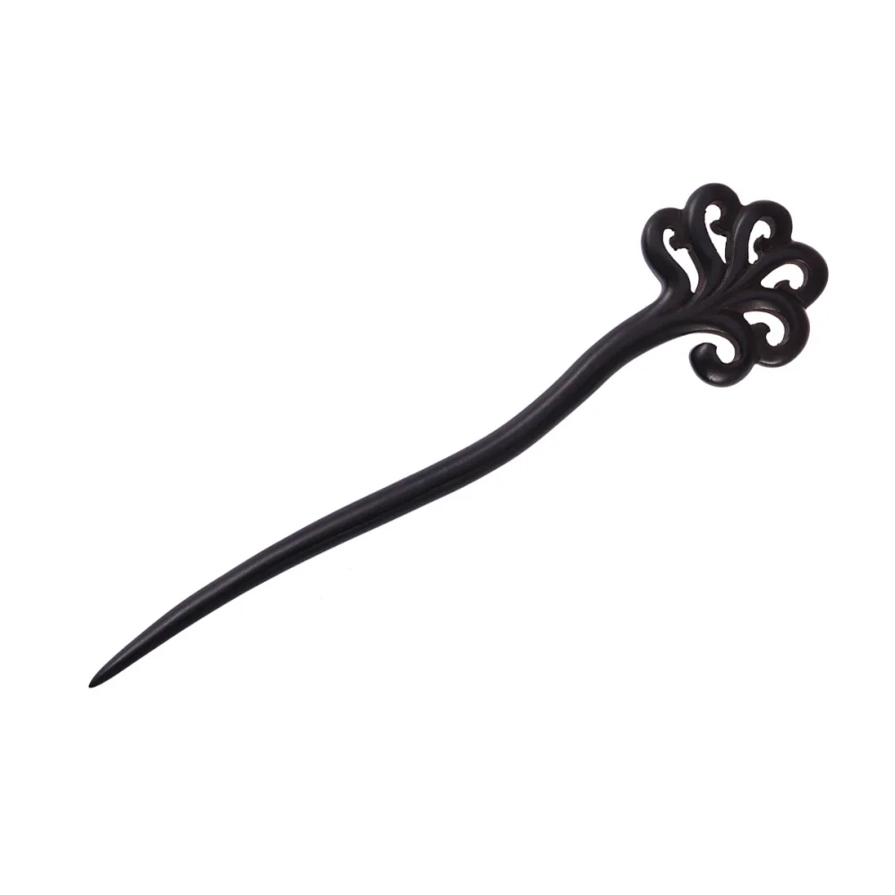 

Classical Ebony Retro Headdress Natural Wood Hair Pin Hand Carved Wooden Hair Stick (Red)