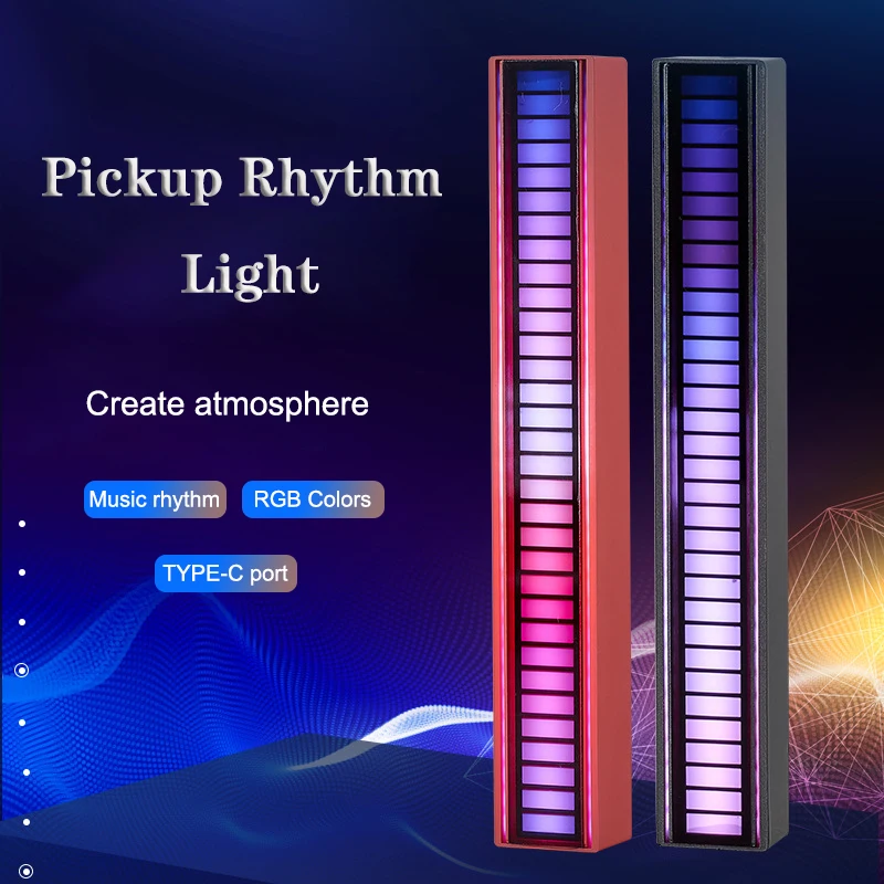

RGB-подсветка для создания ритма, цветная светодиодная лампа для управления звуком, USB-зарядка, создает атмосферу для игр, дома и автомобиля