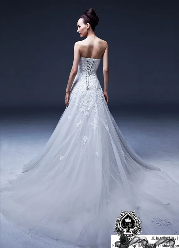 

new Hot sale sexy sweetheart Brides gown real-picture lace appliques a-line long Wedding Dress 2015 vestido de noiva lace up