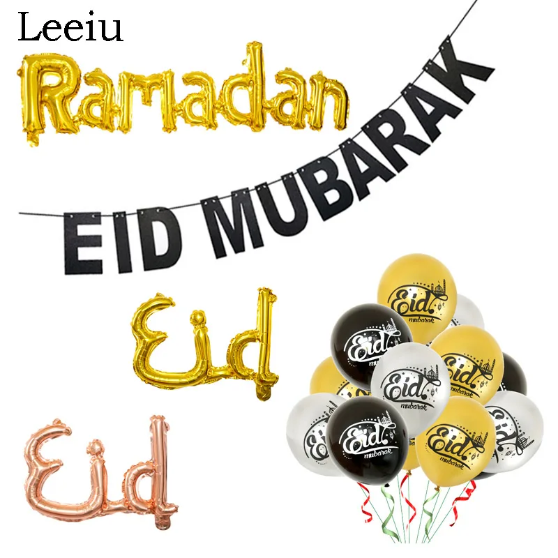 Leeiu ИД Мубарак баннер золото Цвет письмо шары Рамадан этикетка Стикеры исламский