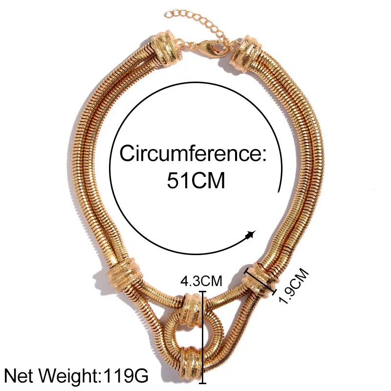 

JUST FEEL Vintage Gold Color Pendant Necklace For Women Double Layer Thick Chain Choker Necklace Fashion Punk Jewelry Gift