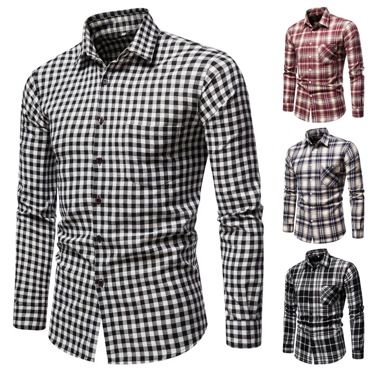 Men's Fashion Plaid Print Long Sleeve Shirts Business Work Formal Shirt Autumn Buttons-up Brand Camisas Homme Mens Dress Shirts