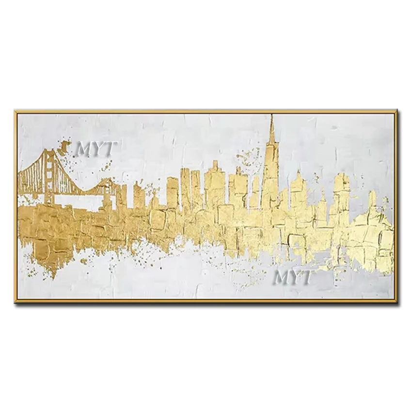 Большая абстрактная Золотая городская живопись маслом ручной работы картины на